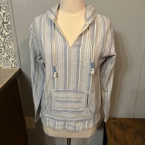 NWT Beach by Exist Blue‎ Off White Striped Hooded Pullover (Women's Medium)